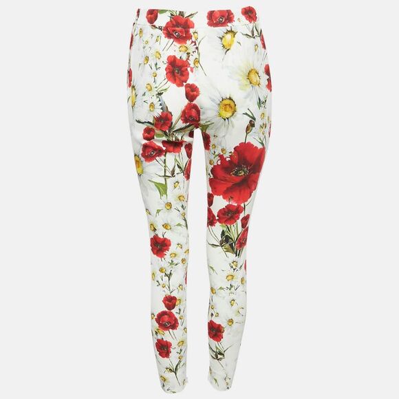 Dolce & Gabbana White Floral Print Crepe Trousers M - Picture 2 of 5